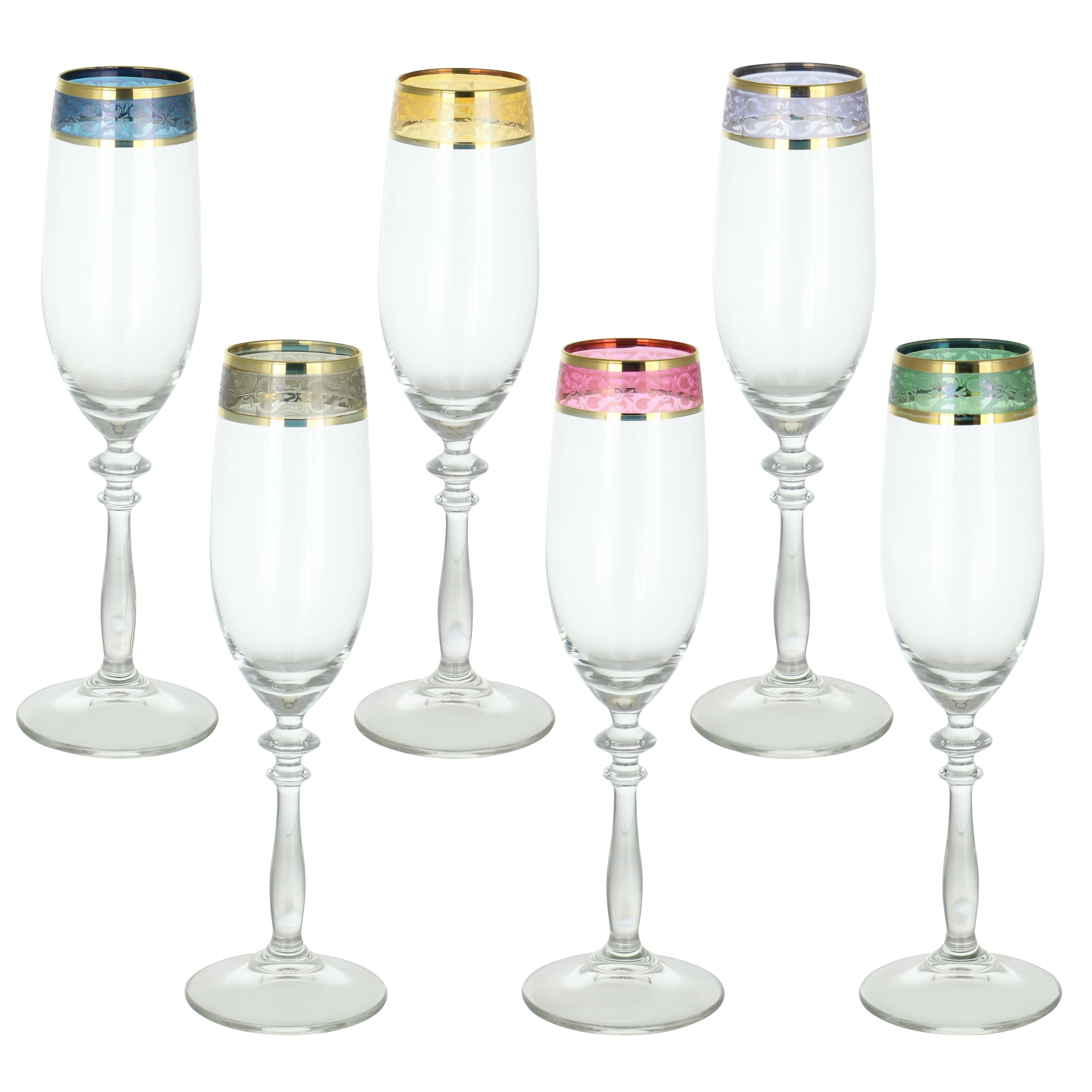 Hand Blown Crafted Striped Balloon Wine Champagne Glasses Set of 4 