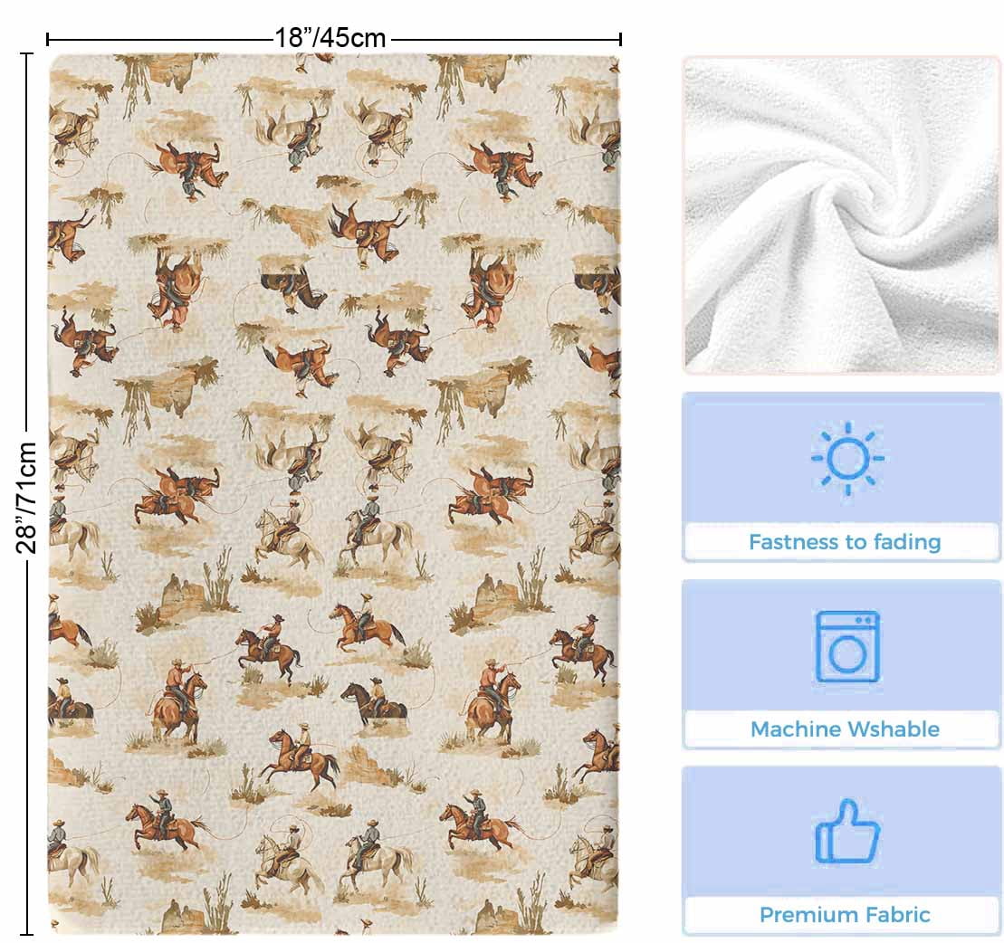 Western Cowboy Kitchen Towels Set of 2, Vintage Country Horse Plants Art Soft Microfiber Dish Towels, Absorbent Quick-Dry Washable Dishcloths for Kitchen Cleaning, Drying Dishes, 18x28 Inches