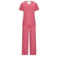 thumbnail image 4 of QATAINLAV Scrubs for Women Set 2025 Fall Medical Uniform Casual V-Neck Scrub Top and Loose Straight Pants 2 Piece Outfits with Pockets Watermelon Red L Mother's Day Gifts, 4 of 6