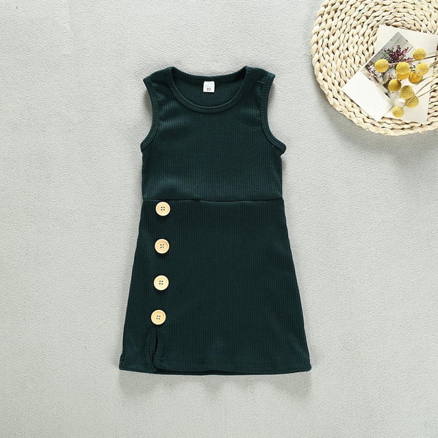 LOVZFMLL Robe Sans Manches à Col Rond Fendue à Boutons pour Filles 0-3 Ans