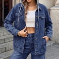 thumbnail image 5 of Nowekniz Women's Hooded Denim Shacket Jacket, Drawstring Button Front Long Sleeve Washed Jean Jacket with Pockets, Casual Western Outerwear, 5 of 7