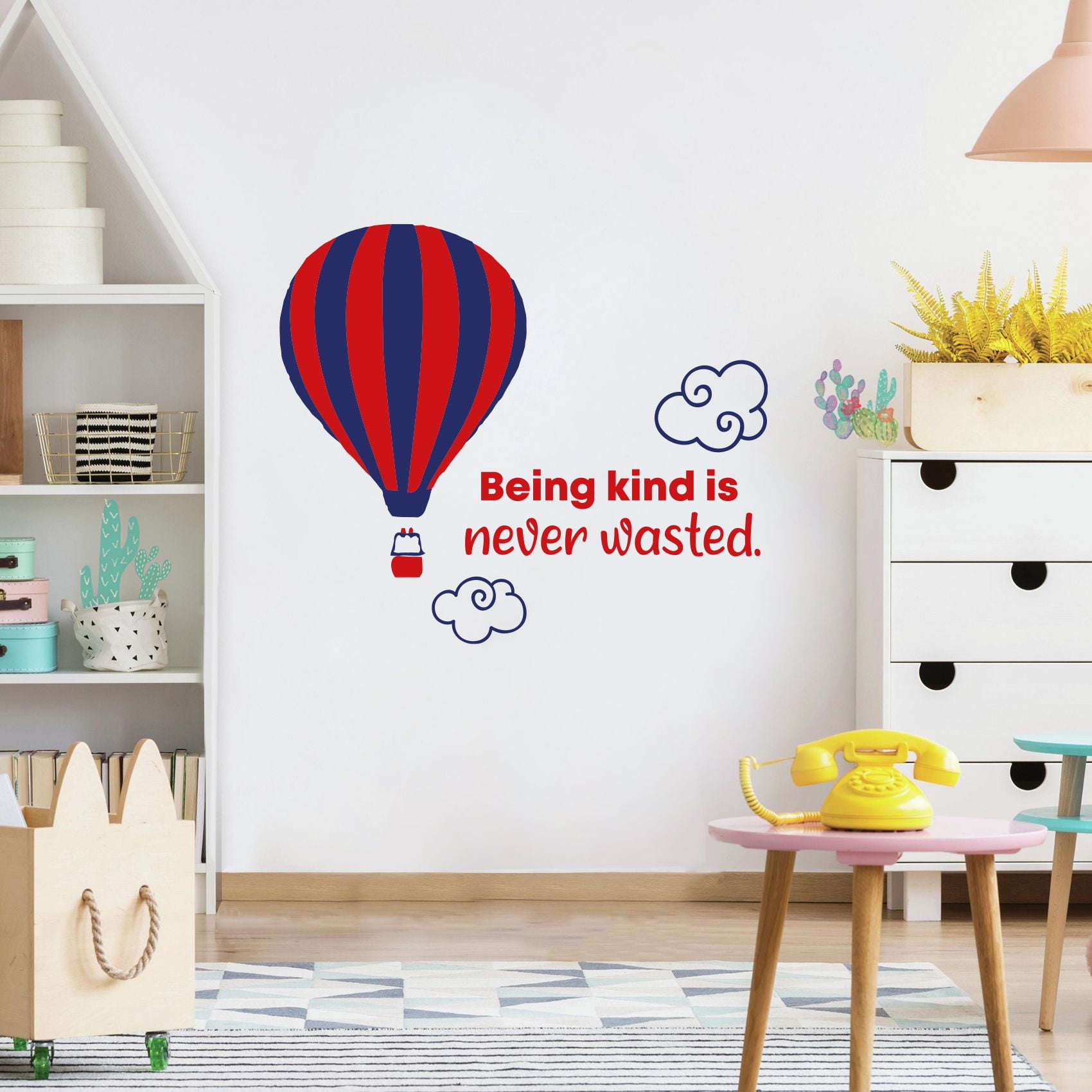 Being Kind Hot Air Balloon Quote Cartoon Quotes Decors Wall Sticker Art Design Decal For Girls Boys Kids Room Bedroom Nursery Kindergarten Home Decor Stickers Wall Art Vinyl Decoration 27x30 Inch
