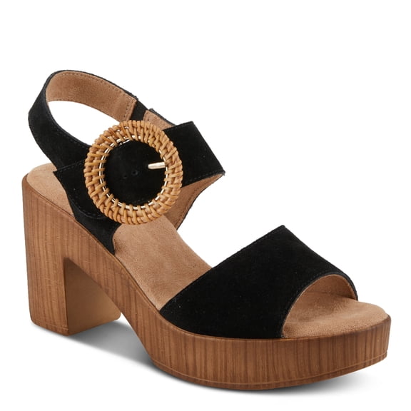 Spring Step Women's Gamona Ankle-Strap Heeled Sandal with Decorative Buckle - Cork Chunky High Heel