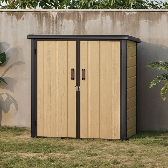 Uforic 51 Cu Ft Outdoor Vertical Storage Shed with Floor & 2 Shelves, Waterproof, Lockable (Brown)
