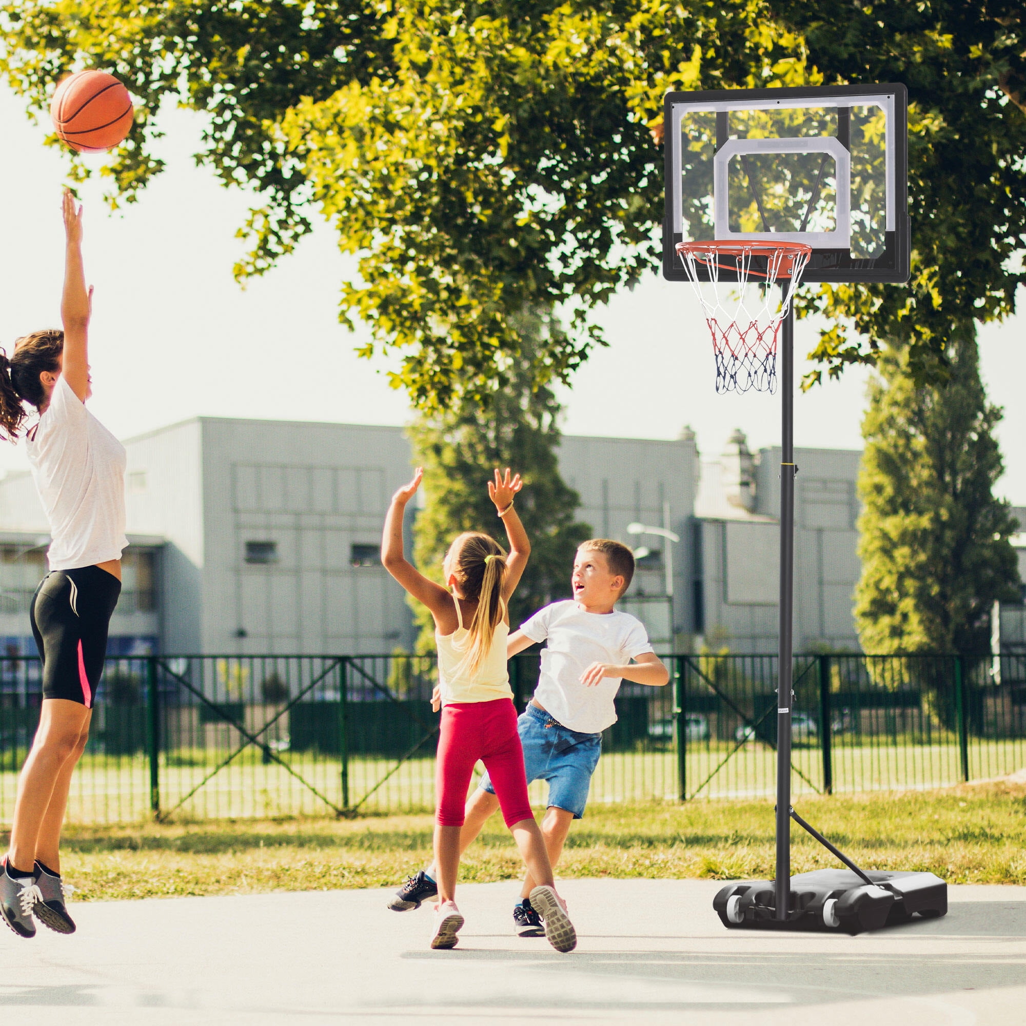 Portable Basketball Hoop System with 33" Backboard, Height Adjustable 5FT-7FT for Indoor & Outdoor Use, Includes Ball Holder