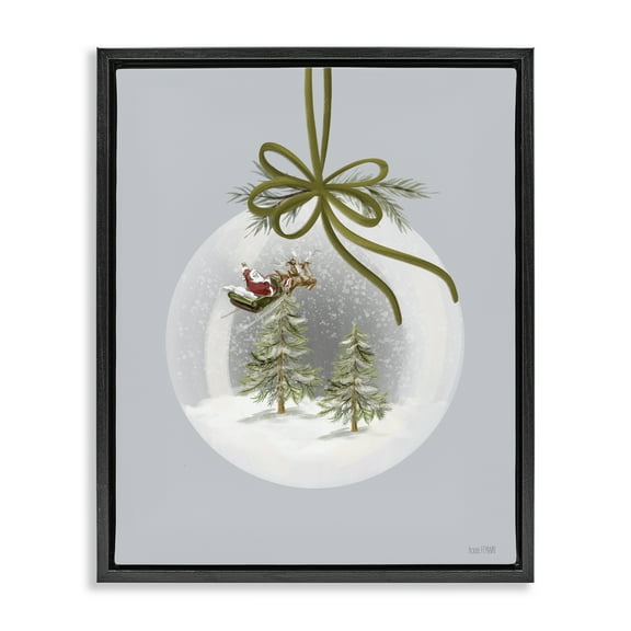 Stupell Industries Santa Sleigh Snowglobe Holiday Painting Black Floater Framed Art Print Wall Art, 17 x 21