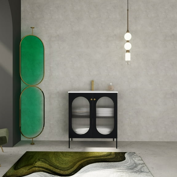 30 Inch Freestanding Bathroom Vanity with Ceramic Sink, Black