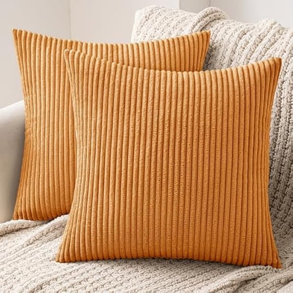 Eryueer Set of 2 Striped Corduroy Square Throw Pillow Case Soft Cushion Cover Sham Home for Sofa Chair Couch/Bedroom Decorative Fluffy Large Pillowcases 16x16 Inch 40x40cm Burnt orange