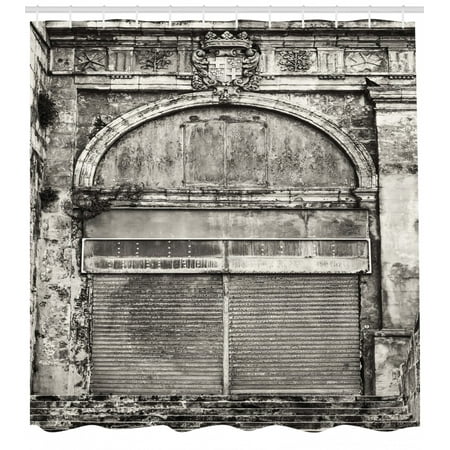 Rustic Decor Monochrome Old Closed Store Front With Jalousie And Classic Medieval Touch Historical Photo, Bathroom Accessories, 69W X 84L Inches Extra Long, By (Best Way To Store Old Photos)