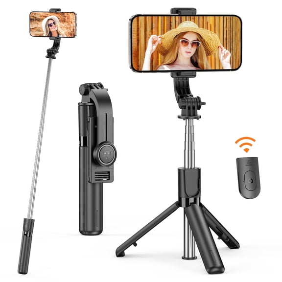 Portable Selfie Stick Tripod, 4 in 1 Extendable Phone Tripod Stand with Detachable Wireless Remote & Phone Holder 360°Rotating Mini Travel Tripod Compatible with iPhone 16/15/14 Pro Max/Android/Gopro