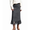 thumbnail image 3 of Suede Skirts for Women Fall Winter Midi Pencil Skirt with Tassel Dark Gray XL, 3 of 7