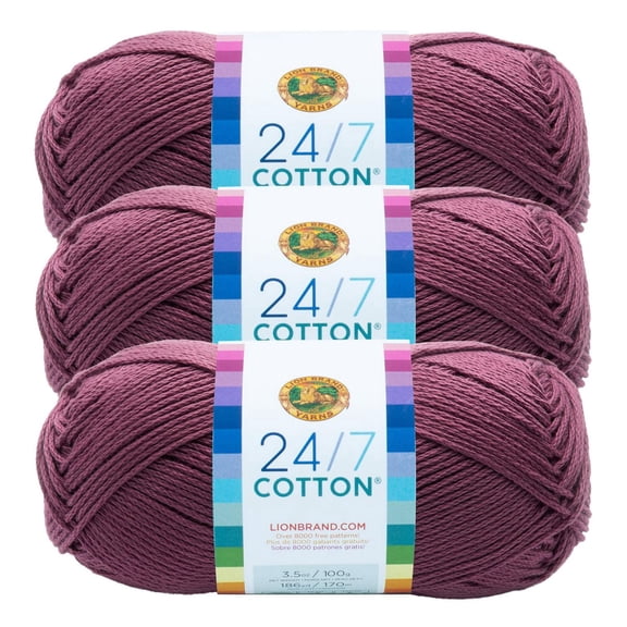 Lion Brand 24/7 Cotton® Yarn #4 Medium/Worsted Cotton Yarn 100g/170m 3-Pack