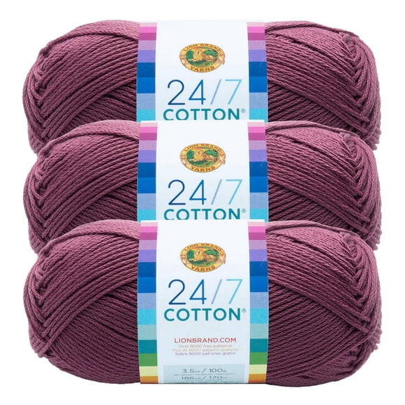 Lion Brand 24/7 Cotton® Yarn #4 Medium/Worsted Cotton Yarn 100g/170m 3-Pack