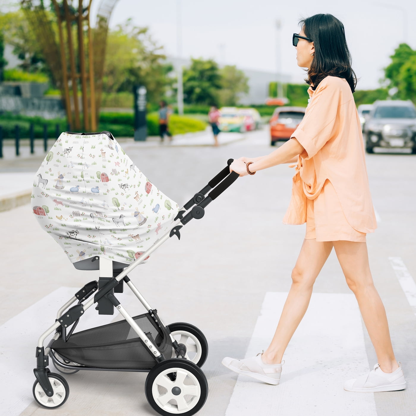 Sweet Jojo Designs Farm Animals Gray Green Grey Red Multi Use Baby Car Seat and Nursing Cover