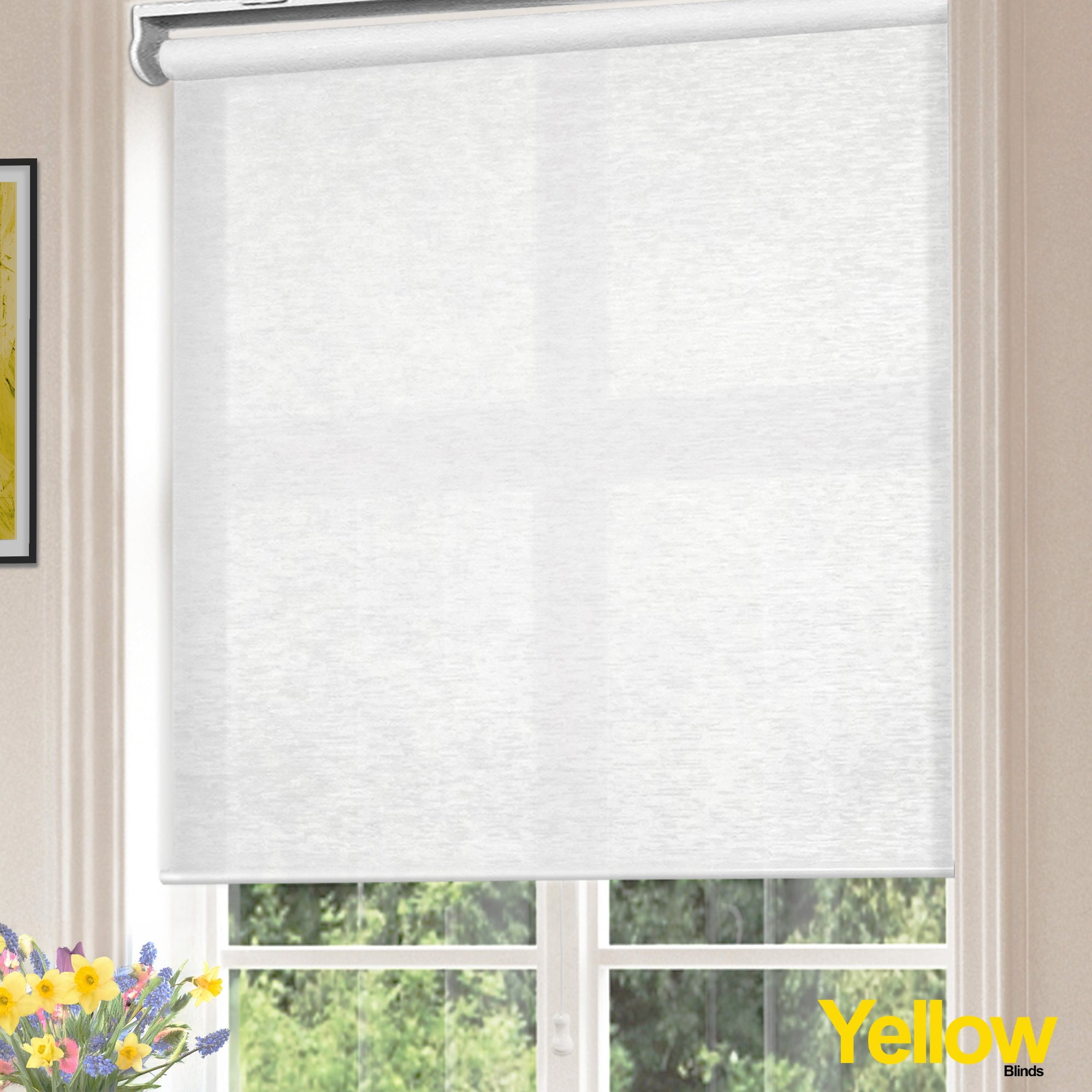Yellow Blinds 51"W X 72"H Cotton White Cordless Light Filtering UV Protection Polyester Roller Shade for Window
