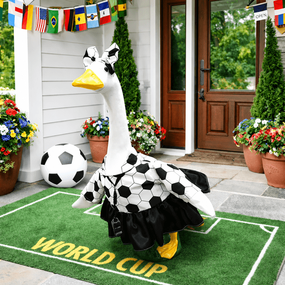 Olexman 23-inch Soccer Ball Print Porch Goose Outfit for Large Cement Goose Statue, Lawn Outdoor Patio Yard Garden Decor