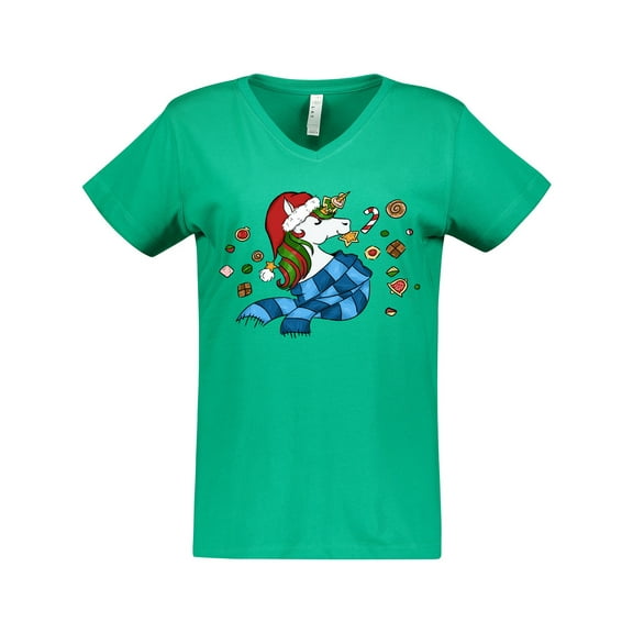 Inktastic Cute Christmas Unicorn with Cookies Women's V-Neck T-Shirt