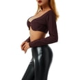 thumbnail image 6 of Gzhioc Women Crop Tops, Solid Color Low Cut Long Sleeve T-shirt Showing Belly Button Clubwear, 6 of 9