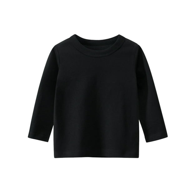 Gibobby Playera TéRmica Ligera Camiseta básica de manga larga para niños pequeños, niñas y niños, camisetas informales, camisetas de Color sólido(Negro, 2-3 Años)