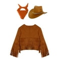 thumbnail image 2 of iiniim Girls Cowboy Cowgirl Halloween Costume Wild Western Sheriff Tassels Fringe Coat with Bandana Hat Outfits Brown&Orange 12, 2 of 7