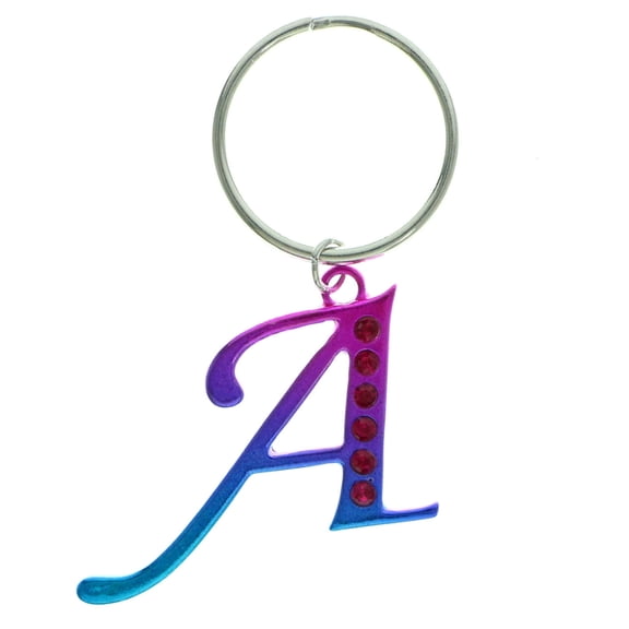 Rhinestone Accent Multi-Colored Initial A With Silver-Tone Split-Ring Key Chain
