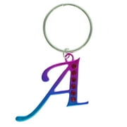 Rhinestone Accent Multi-Colored Initial A With Silver-Tone Split-Ring Key Chain