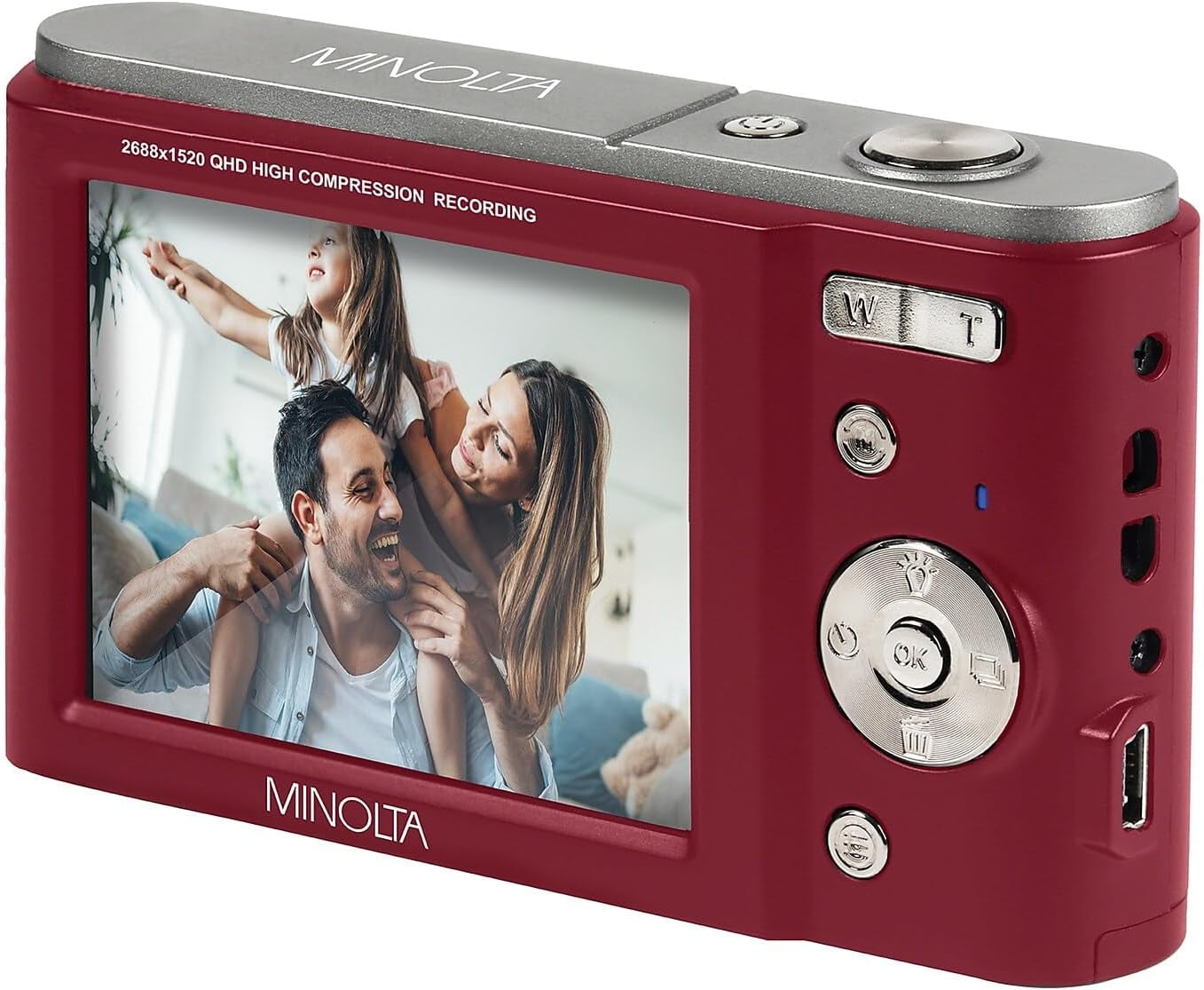 Minolta MND20 44 MP / 2.7K Ultra HD Digital Camera (Red) + 32GB Memory Card + 12" Tripod + Memory Card Wallet + More Bundle