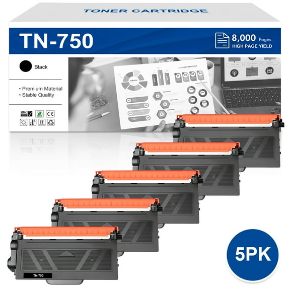 VIPink Compatible Toner Cartridge Replacement for Brother TN 750 TN-750 High Yield (Black, 5-Pack)