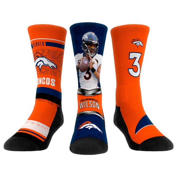 Unisex Rock Em Socks  Russell Wilson  Denver Broncos Three-Pack Crew Socks Set