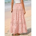 thumbnail image 3 of Women'S Boho Casual Summer 2025 Lace Embroidery Eyelet Elastic Waist Flowy Tiered A-Line Beach Maxi Skirt Pink XL, 3 of 8