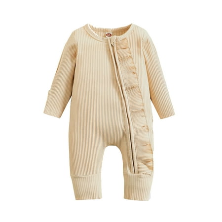

adviicd Summer Clothes Baby Girl Infant Boys Girls Long Sleeve Ruffles Ribbed Zipper Romper Toddler Jumpsuit Baby Girl
