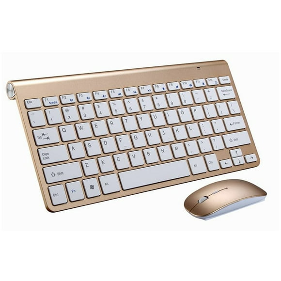 2.4G Wireless Keyboard Mouse Set Mini Multimedia Keyboard Mouse Combo Set for Notebook Laptop Mac Desktop PC Gold