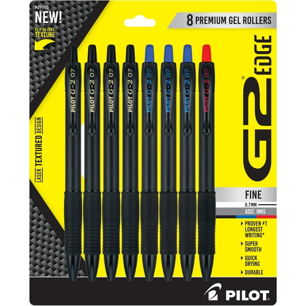 Bolígrafos de gel PILOT G2 Edge negro/azul/rojo, 0,7 mm, caja de 8 unidades