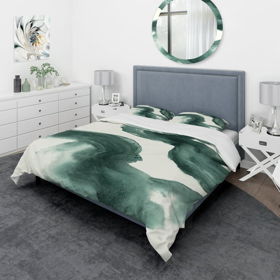 Designart 'Gouache Green on Gray I' Geometric Duvet Cover Set