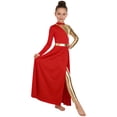 thumbnail image 3 of Hansber Kids Girls Full Length Patchwork Tights Metallic Jumpsuit Dress Praise Dance Outfit Worship Liturgical Dancewear Red 16, 3 of 7