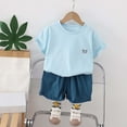 thumbnail image 2 of Baby Outfits Girl Kids Toddler Unisex Spring Summer Short Sleeve Tshirt Shorts Outfits Baby Clothes Girls Light Blue 5 Years-6 Years, 2 of 4
