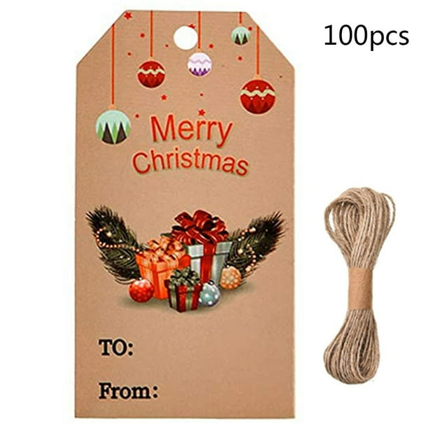 100 Pieces Christmas Kraft Paper Gift Tags Snowman Santa Tree Hanging Labels with String for for DIY Craft Name Card