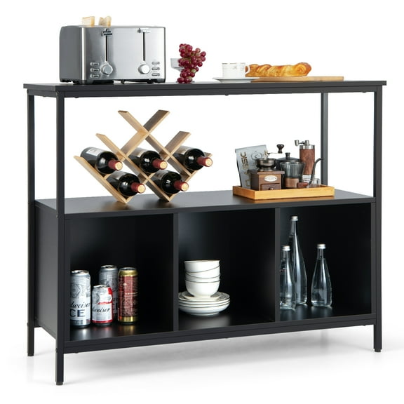 Costway Buffet Sideboard Kitchen Storage Cabinet Open Shelf w/ 3 Compartments Black