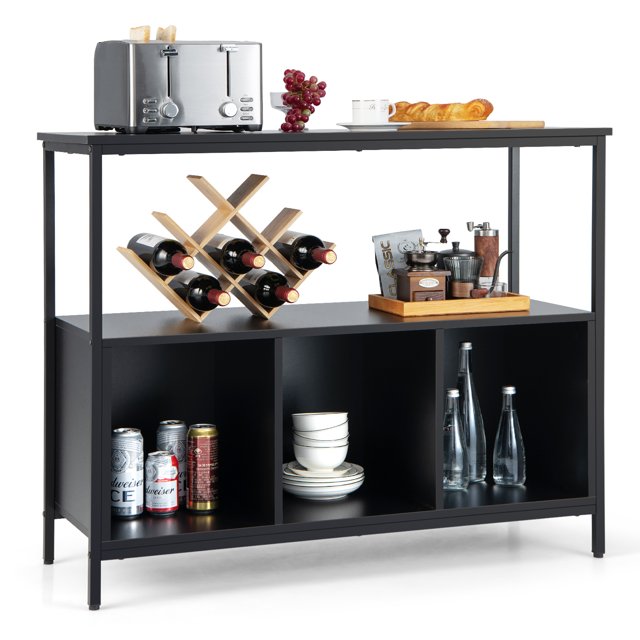 Costway Buffet Sideboard Kitchen Storage Cabinet Open Shelf w/ 3 Compartments Black