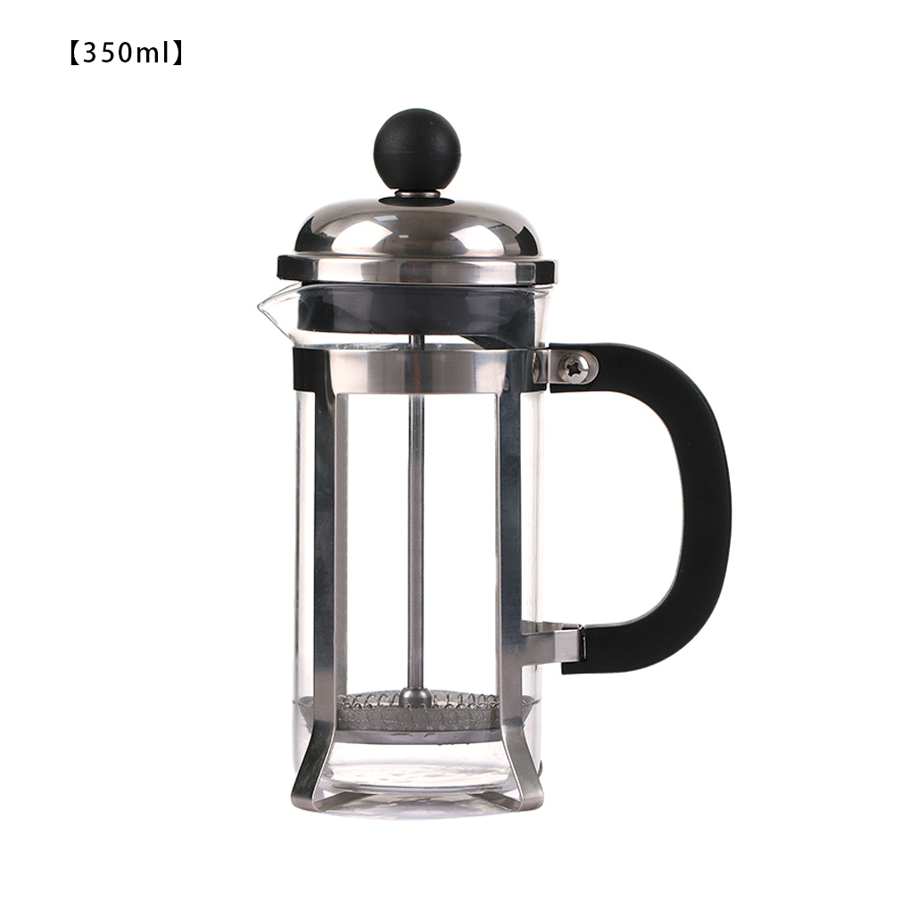 Coffee Maker Stainless Steel Glass Tea Pot Manual Press Coffee Container Home Kitchen Supplies, 350ML