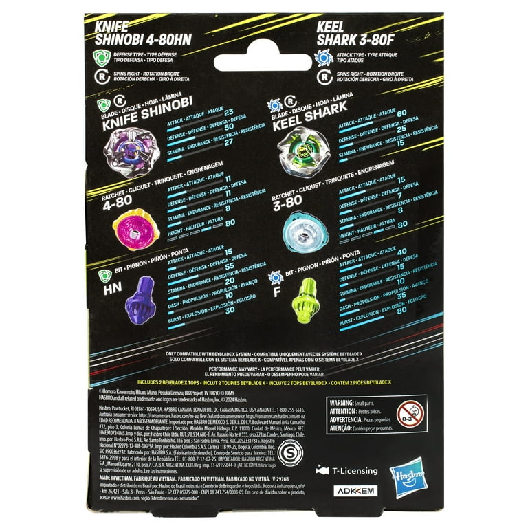 Beyblade X Knife Shinobi 4-80HN and Keel Shark 3-80F Battling Top
