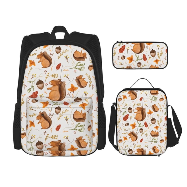 Disketp Squirrel Mochila Estampada de Gran Capacidad con Lonchera y Estuche, Set de 3 Piezas para Estudiantes