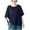 Navy, variant on Dropped Shoulder Tee for Women Short Sleeve Round Neck Top, Solid Color Linen-Like Shirt Modern Casual Blouse with Side Slit Hem