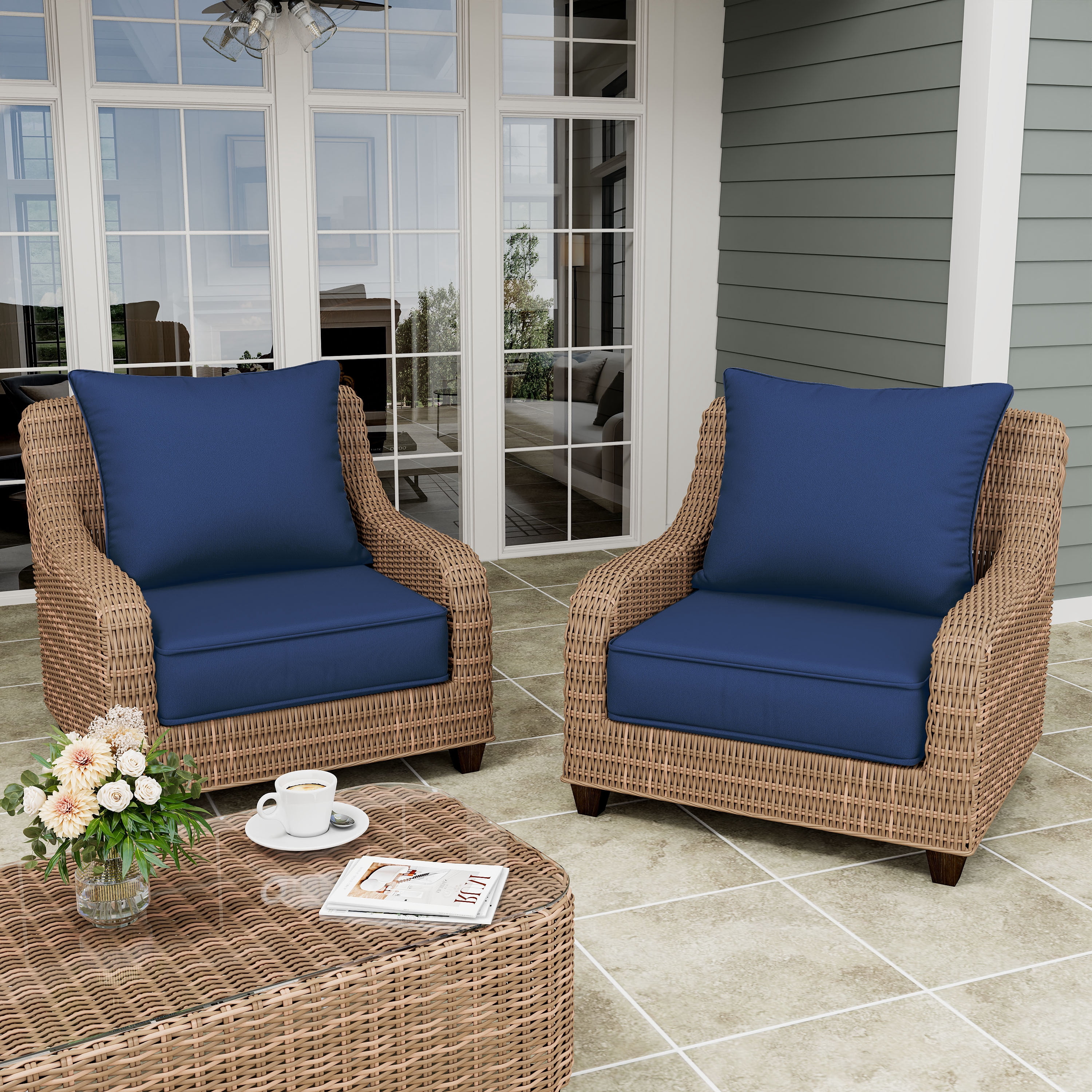 Pakunoda Patio Cushions for Outdoor Furniture 24” X 24” X 5”, Water Resistant Outdoor Deep Seat Cushions, Fade Resistant Replacement Cushions for Outdoor Furniture, Blue