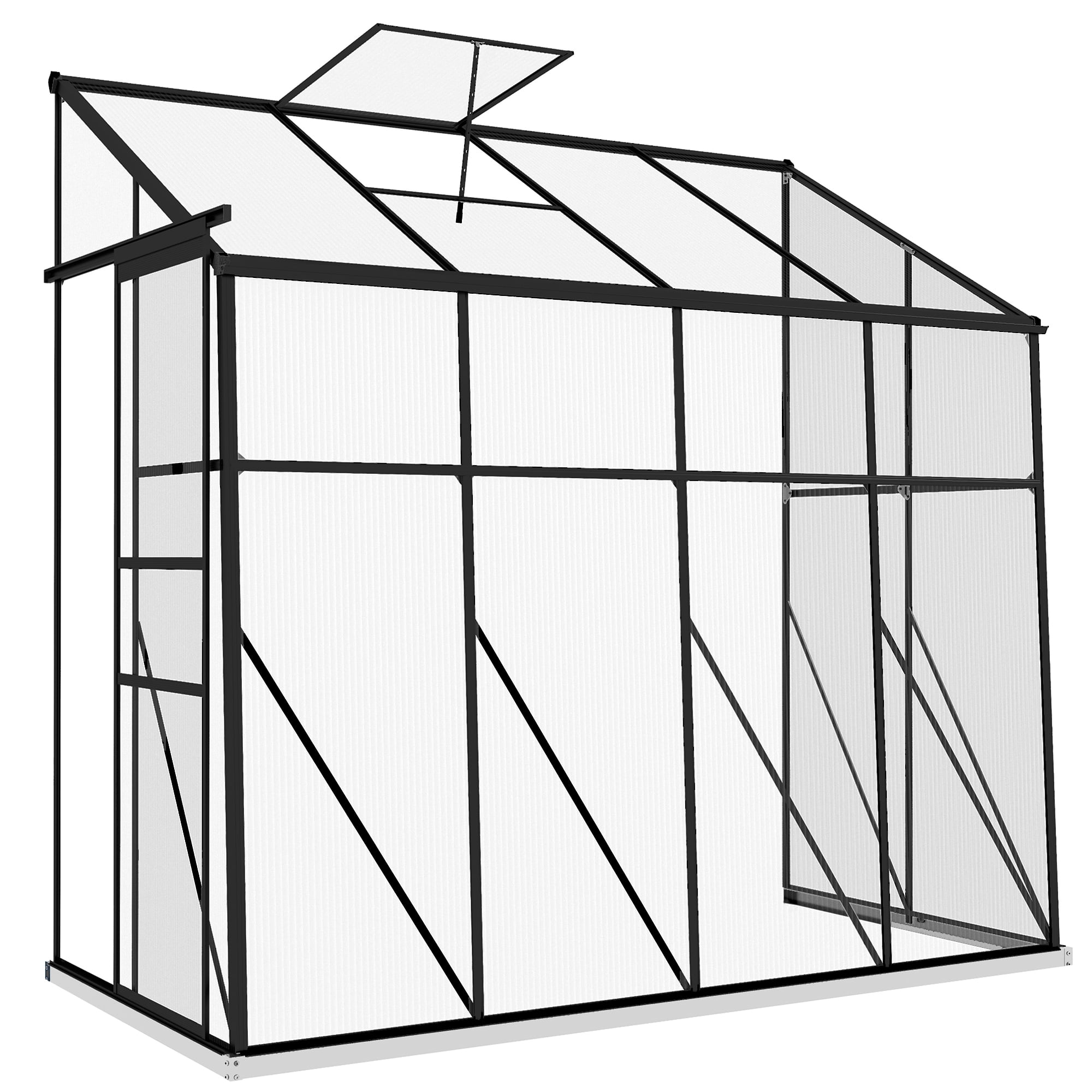 Outsunny 8' x 4' Polycarbonate Lean-to Greenhouse, Black