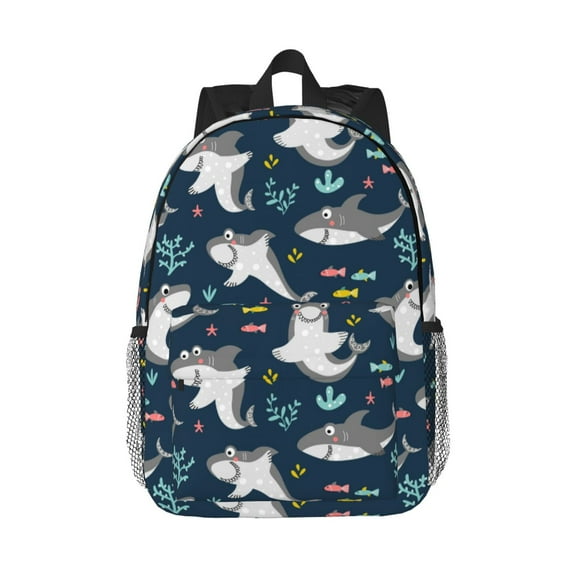 Saiise Friendly Sharks 15in Lightweight Student Backpack Water Resistant School Laptop Bag Travel Daypack Padded Straps Ergonomic Bookbag Compact 11.8x15.4in