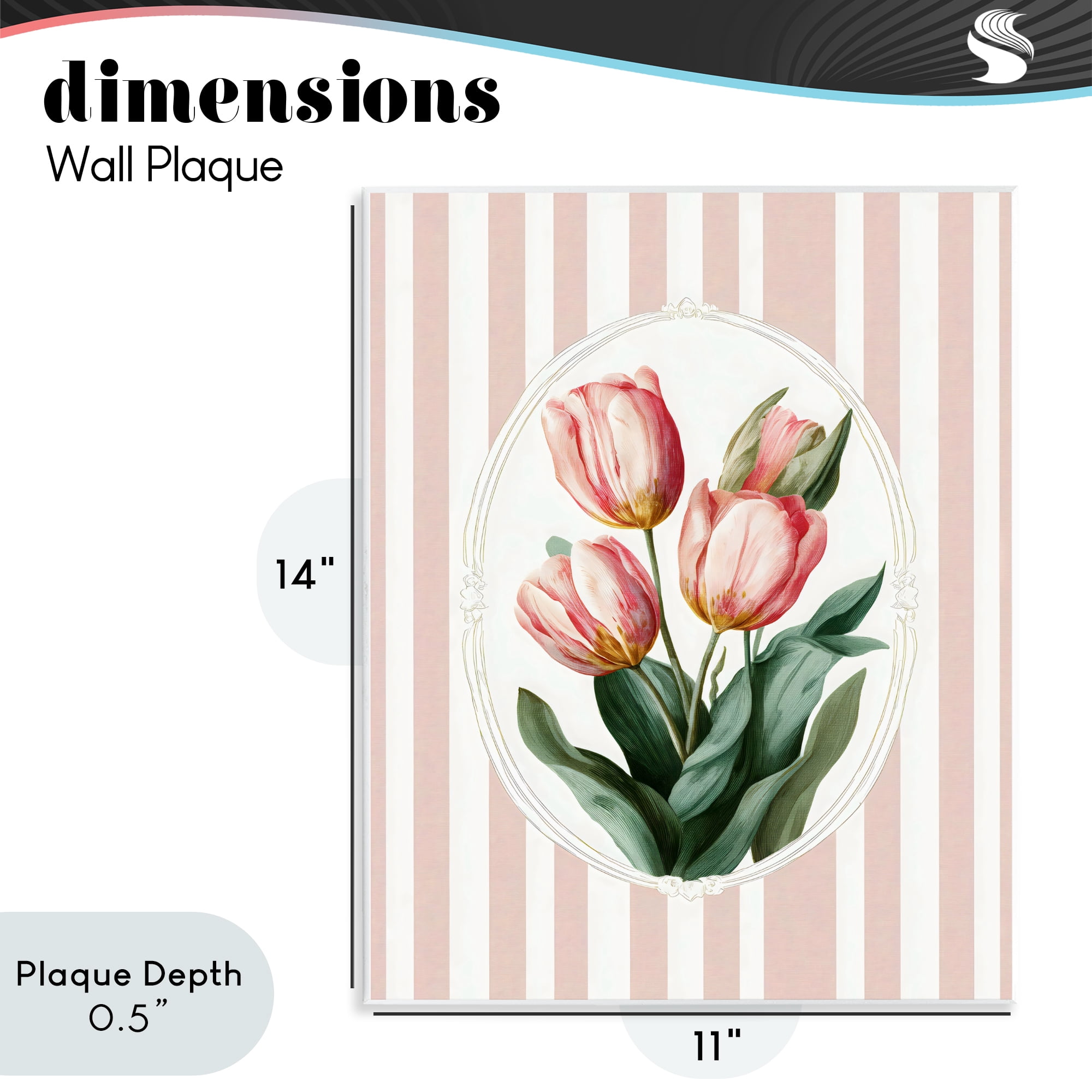 Stupell Industries Vintage Tulips on Stripes Wall Plaque Art, design by Ink Drop Loft