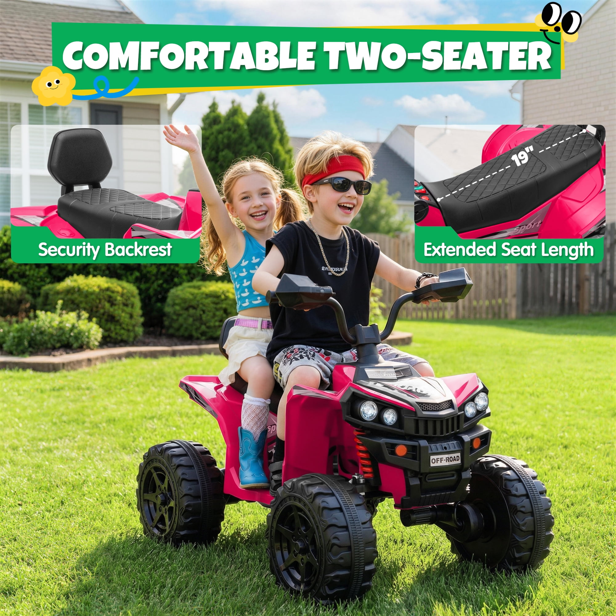 24V Kids Ride On ATV for Ages 3-8, 4WD Electric Quad with 4 Motors, Bluetooth Music, LED Lights, Spring Suspension, 3-5 km/h, 110 lbs Capacity, Battery Powered Toy for Boys Girls, Pink