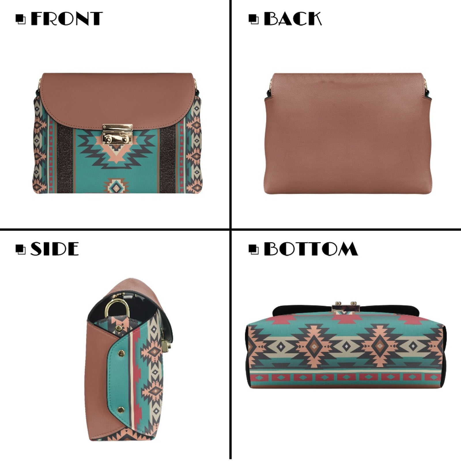 SCRAWLGOD American Tribal Cyan Brown Small Crossbody Bags for Women Leather Cell Phone Purse Crossover Shoulder Bag Crossbody Travel Purse with Detachable Strap