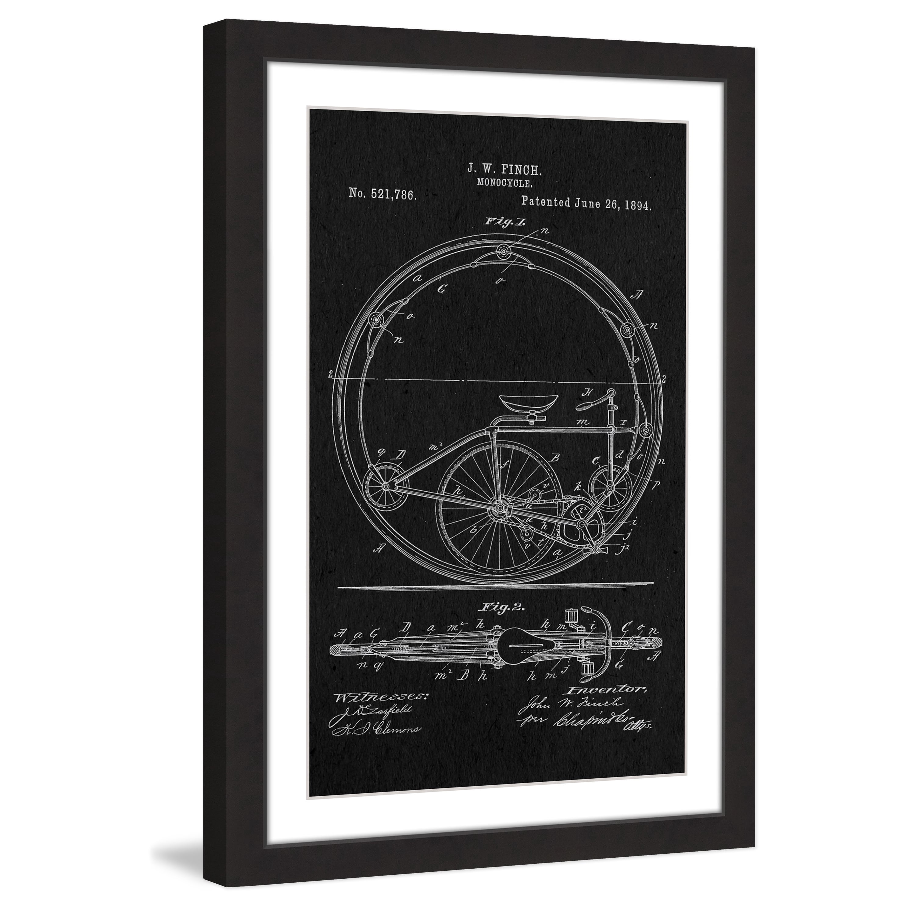 "Monocycle 1894 Black Paper" Framed Painting Print